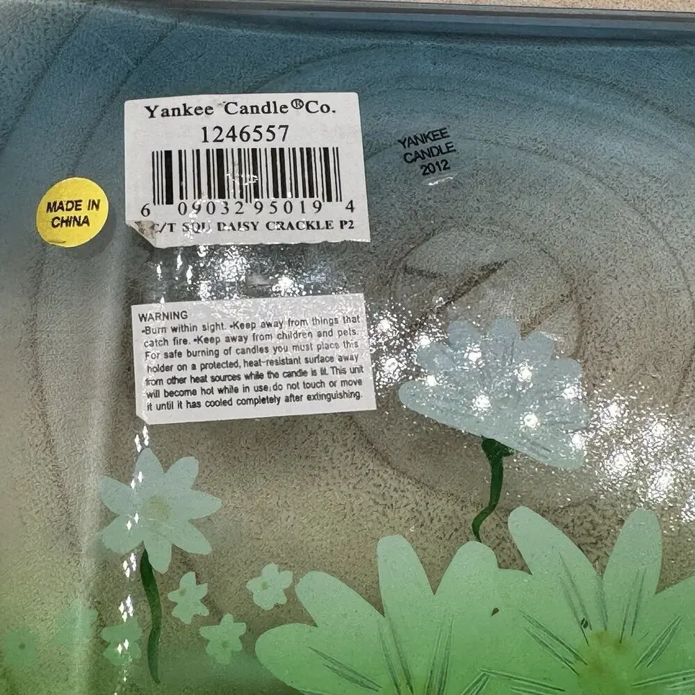 Yankee Candle Daisy Crackle‎ Glass Square Tray /Plate Holder Blue Green 5.5